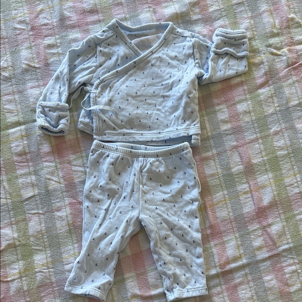 Janie and Jack Light Blue Anchor Print Baby Matching Set